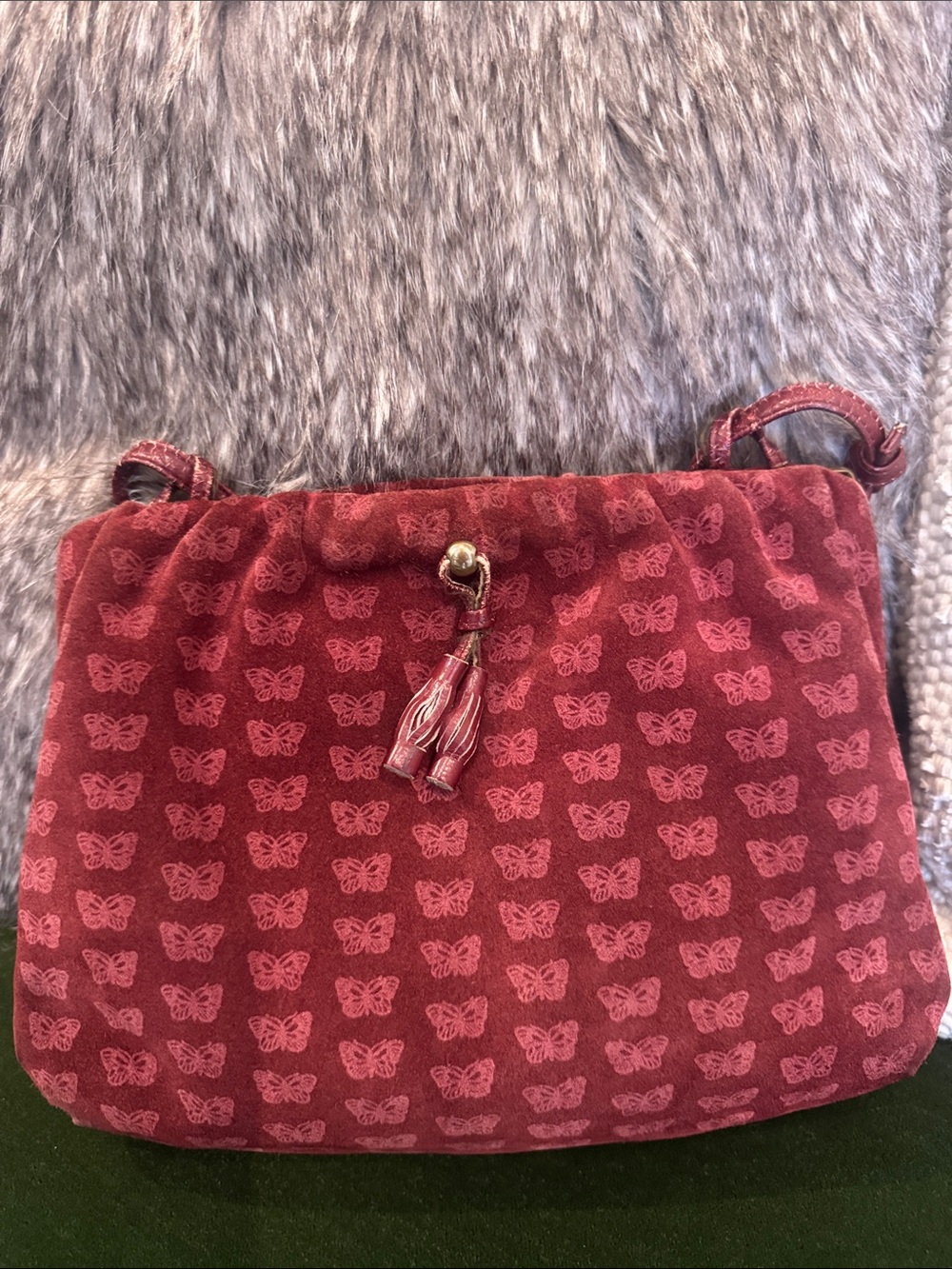 Bottega Veneta Burgundy Butterfly-Print Drawstring Clutch